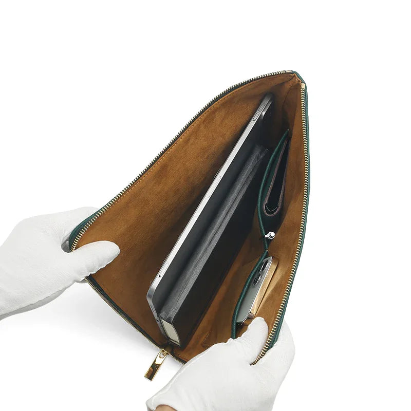 Zipper Clutch Bag - Top Grain Pebble Pattern Cow Leather from China