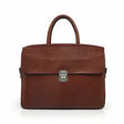 Brown Italian Veg-Tanned Leather Briefcase on a white background
