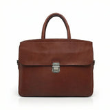 Brown Italian Veg-Tanned Leather Briefcase on a white background