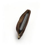 Brown leather wallet with zipper on a white background