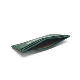 the detail of the top pocket for the green leather card holder