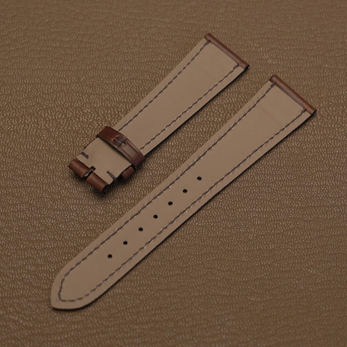 French Haas Zermatt waterproof calfskin lining on custom Horween Chromexcel leather watch strap   