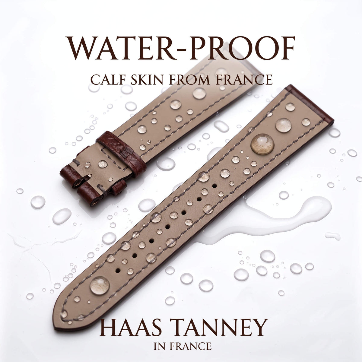Water resistance droplet test on French Haas Zermatt calfskin watch strap lining