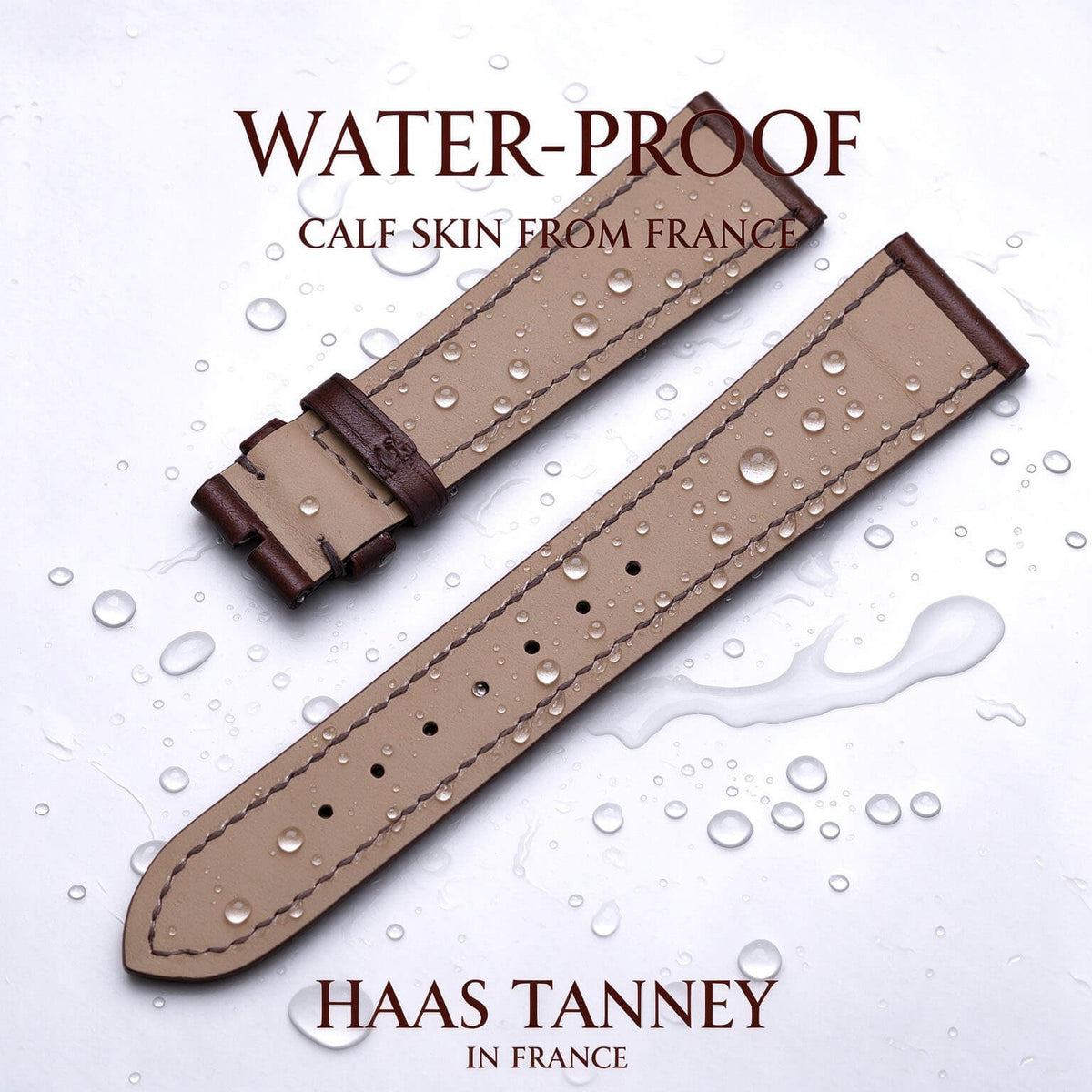 Water resistance droplet test on Haas Zermatt lining with French Haas Barenia calfskin watch strap  