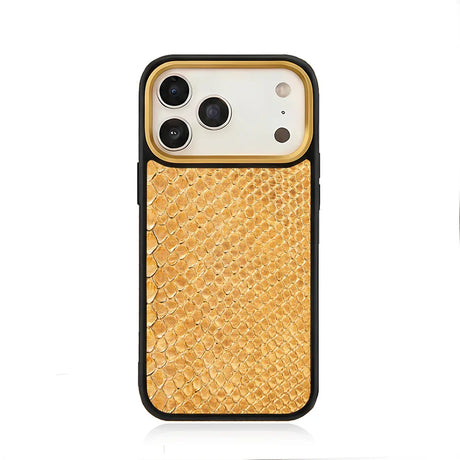 Gold Snake skin phone case for iPhone 17 Pro with white background