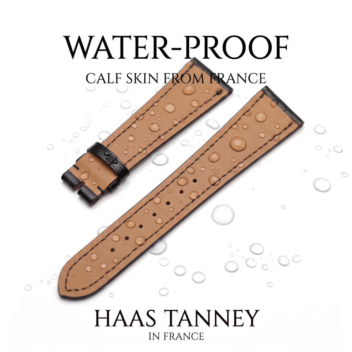 Water resistance droplet test on Haas Zermatt lining with hand-stitched alligator watch band construction   