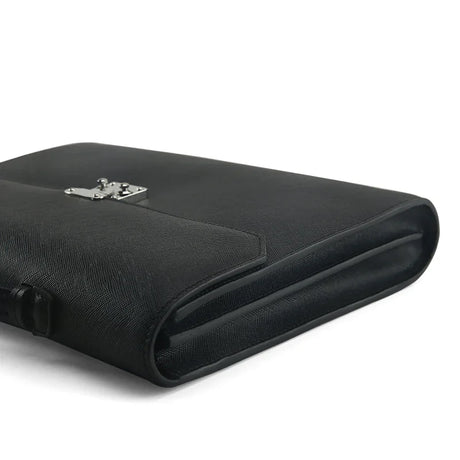the close-up of the black oil painting edge for leather folio briefcases