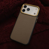 Etoupe France Goat Skin iPhone Case on a burgundy background