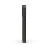 Side view of a black phone case on a white background