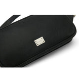 Black saffiano Belt bag with a visible brand logo on a white background