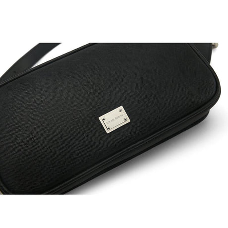 Black saffiano Belt bag with a visible brand logo on a white background