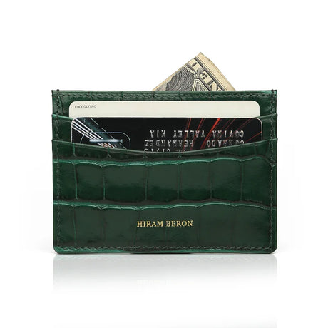 Green Cardholder with 2 credit card slots at front part and brand name HIRAM BERON on it
