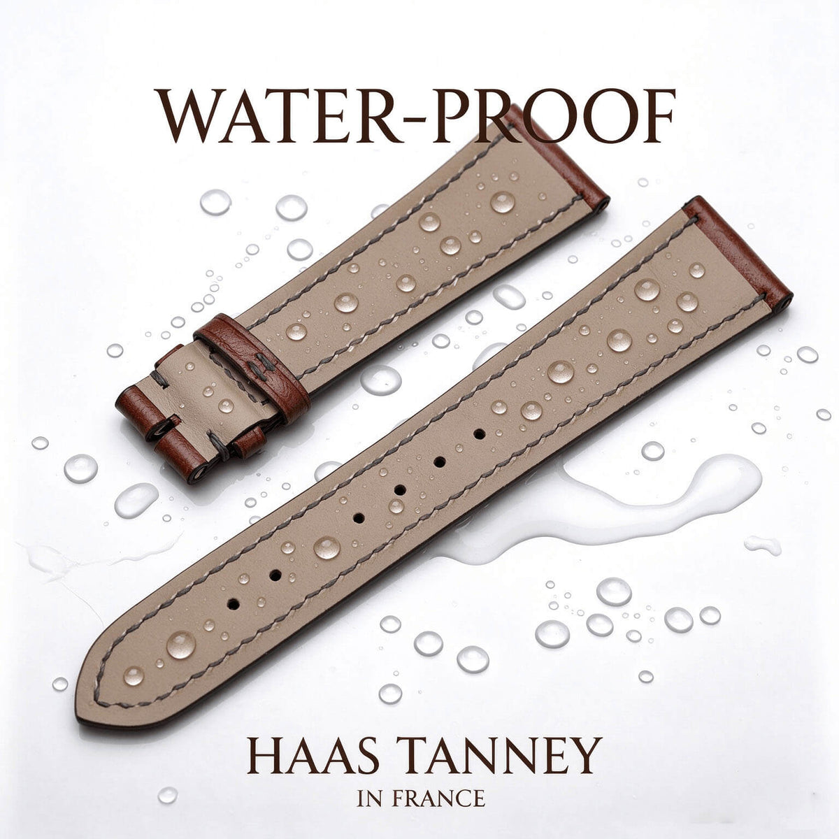 Water resistance droplet test on Haas Zermatt lining with Italian Ausonia leather watch band
