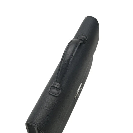 the detail of the top handle for black saffiano leather folio briefcases