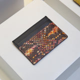 Card Case - Mottled Rust Python from Italy and Black Smooth Leather