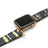 Smartwatch with a blue and gold lizard skin watch strap on a white background