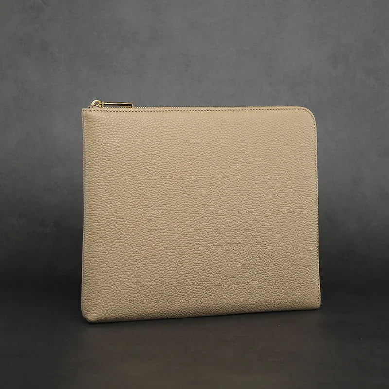 Zipper Clutch Bag - Top Grain Pebble Pattern Cow Leather from China