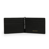 Black leather wallet with 'Hiram Beron' branding on a white background