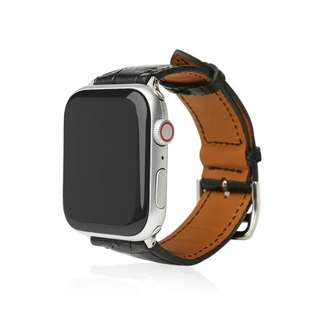 Smartwatch with aligator leather strap on a white background
