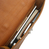 Brown leather tablet briefcases with a laptop and documents inside