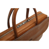 Brown Italian Veg-Tanned Leather Briefcase with a zipper on a white background