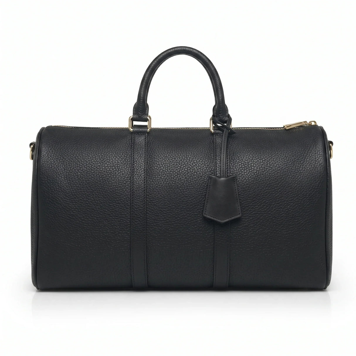 black pebble leather weekender bag
