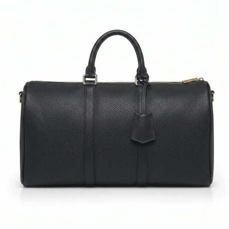 black pebble leather weekender bag