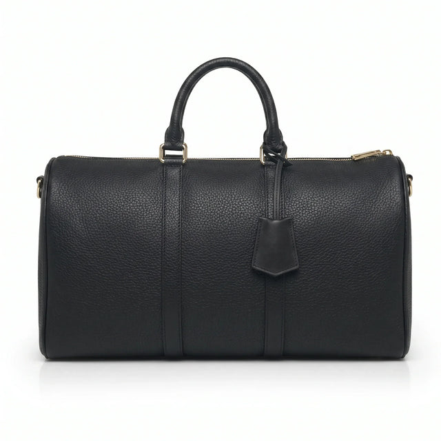 black pebble leather weekender bag