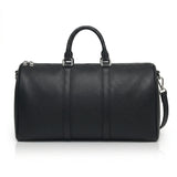 Black leather holdall on a white background