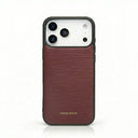 burgundy epi leather iphone case with HIRAM BERON brand name on it