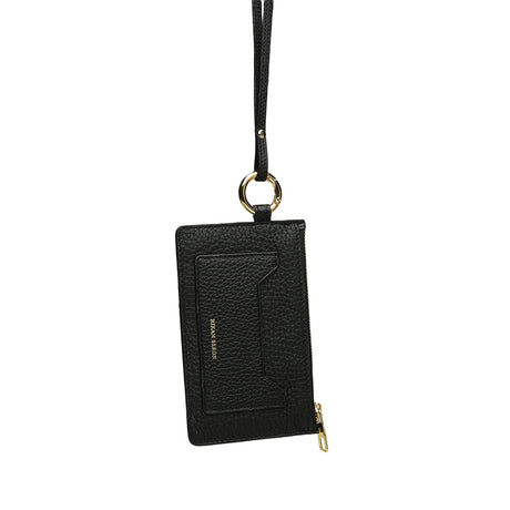 Card Holder with Strap - Top Grain Pebble Pattern Cow Leather