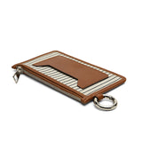 Card Case with Strap - Tan Top Grain Calfskin and Striped Canvas