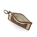 Card Case with Strap - Tan Top Grain Calfskin and Plain Beige Canvas