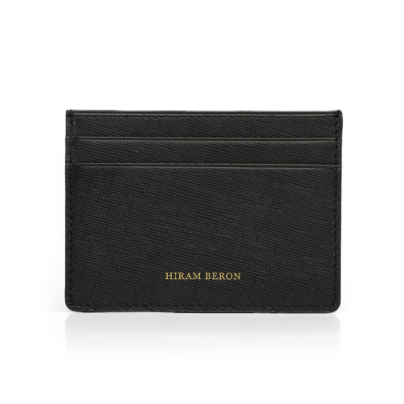 Front view of Italian saffiano leather card holder for private label branding, HIRAM BERON leather goods factory