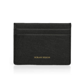Front view of Italian saffiano leather card holder for private label branding, HIRAM BERON leather goods factory
