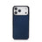 blue saffiano leather iphone 17 pro case with white background