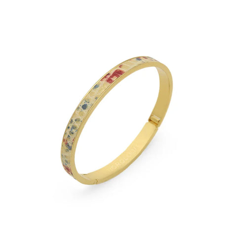 Gold bangle with floral enamel design, luxury jewelry accessory