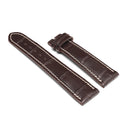  Front view of a premium Brown French HCP crocodile leather watch strap with elegant bamboo scale pattern and traditional hand-stitched saddle stitching.