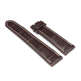  Front view of a premium Brown French HCP crocodile leather watch strap with elegant bamboo scale pattern and traditional hand-stitched saddle stitching.