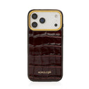 burgundy Italian calfskin crocodile pattern phone case for iPhone 17 Pro with white background