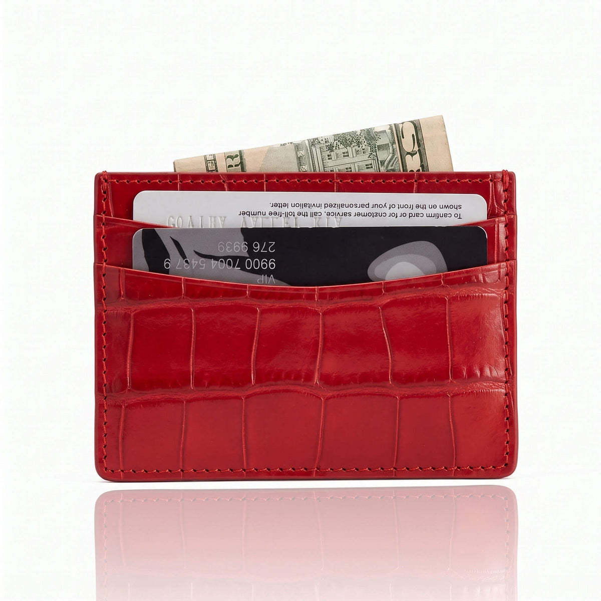 vivid red crocodile pattern card holder