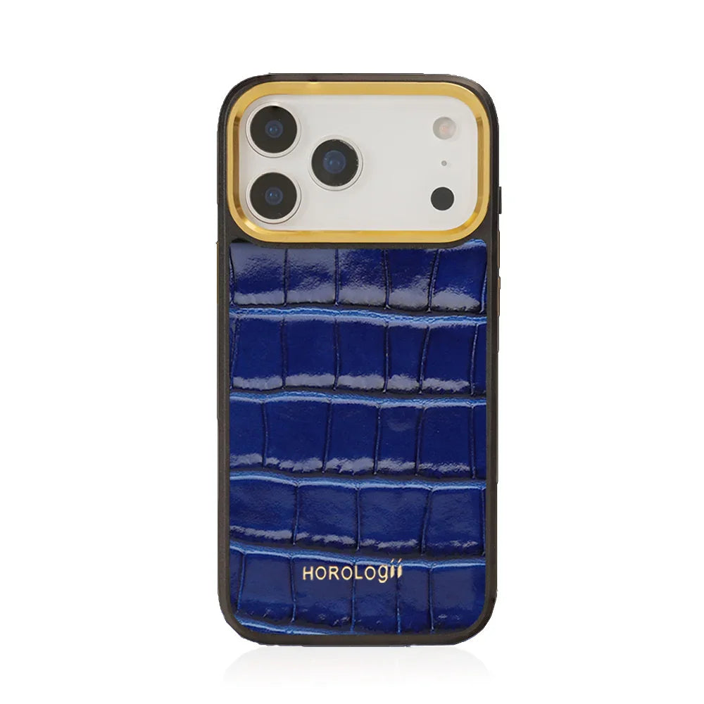 Blue Italian iphone 17 pro case with white background