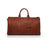 Brown leather weekender bag on a white background