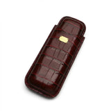 Luxury burgundy crocodile leather cigar case with gold plaque, premium travel accessory for aficionados
