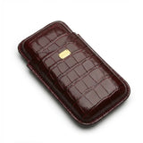 Luxury burgundy crocodile leather phone case with gold plaque, premium designer accessory