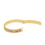 Gold bangle bracelet with floral enamel design, Horologii engraved on inner band