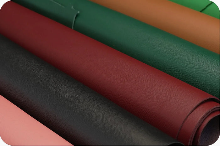 High-grade Chinese epsom cowhide, with scratch-resistant texture, ideal for luxury private label small leather goods - Hiram Beron Boutique Leather Sourcing