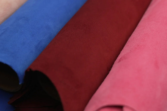 Premium Italian goatskin suede,surface is ultra-fine, mimicking the touch of premium cashmere, ideal for high-end bespoke bag interiors, luxury watch rolls, and connoisseur-level jewelry cases where only the most exquisite, paper-thin touch will suffice - Hiram Beron Boutique Leather Sourcing