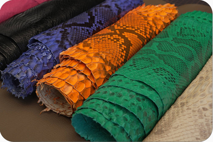 Genuine python skin for luxury exotic leather collections. Expert sourcing and craftsmanship by Hiram Beron boutique factory