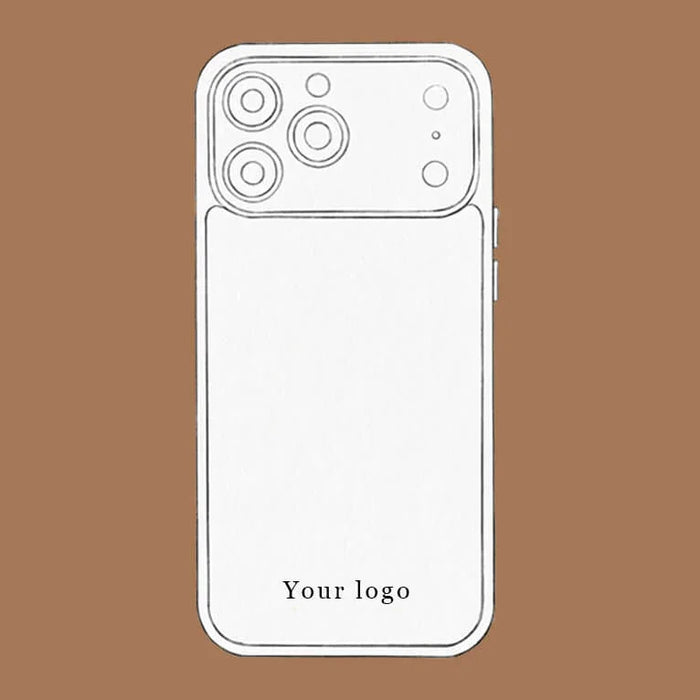 Technical diagram showing standard logo placement options for leather iPhone cases - Hiram Beron Branded Dropshipping